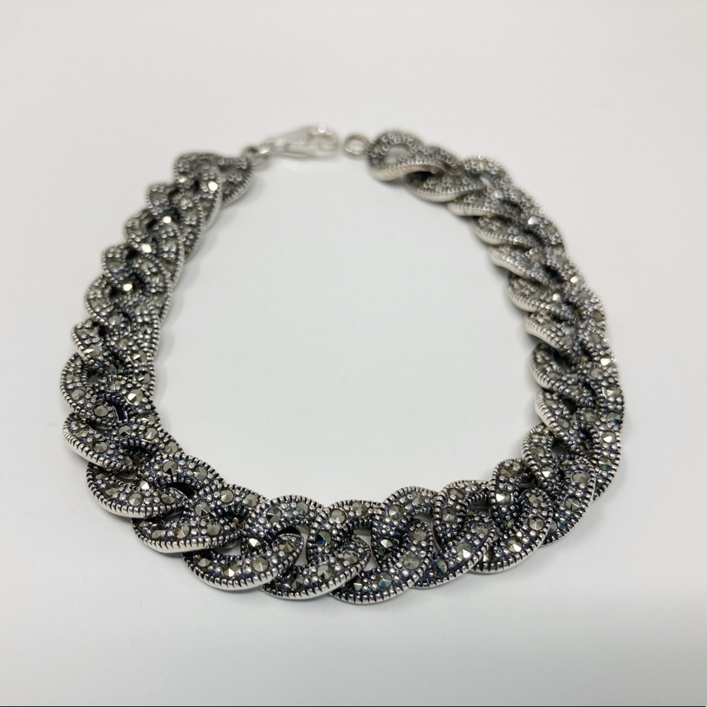 Women cuban link  bracelet sterling silver 925 with small zirconia